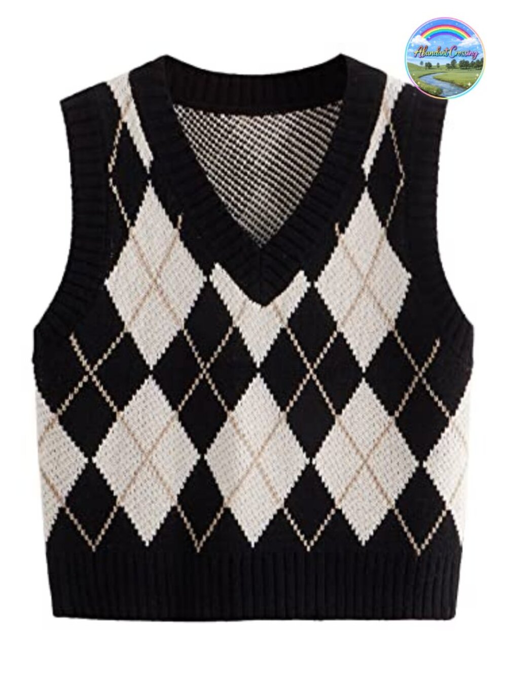 SweatyRocks Sleeveless V Neck Knit Crop Sweater Vest Argyle Plaid